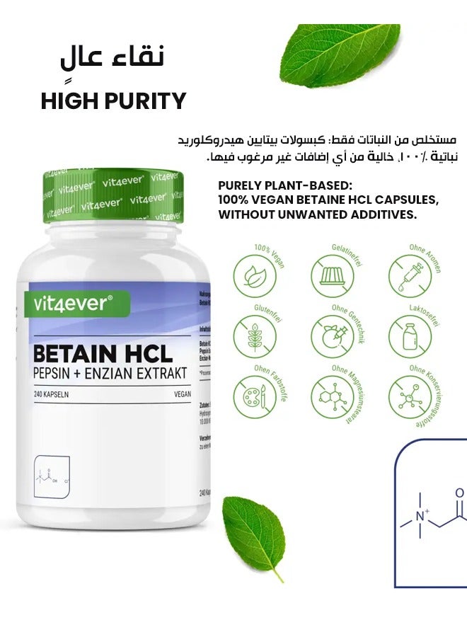Vit4ever Betain HCL, 240 Kapseln á 695mg mit Pepsin + Enzian Extrakt - Image 4