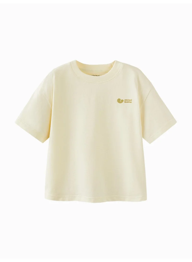 mini bala Unisex Kid Premium Soft Short - Sleeve T - Shirt, Breathable, Comfortable, Classic Crew Neck Design, Cute Logo Detail, Versatile for Daily Wear, Playdates Children's Casual Essential Top