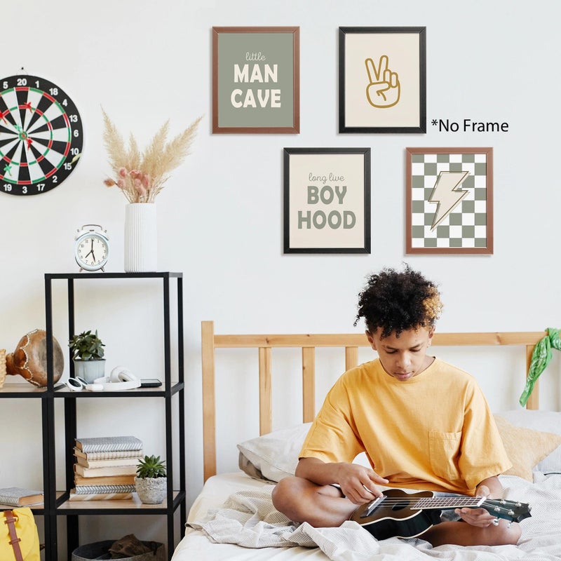 AEHIE Little Man Cave Retro Preppy Checkered Lightning Peace Sign Long Live Boyhood Poster Prints for Boy Teen Room Dorm Decor,Preppy Decorations Prints Wall Art Unframed 4pcs 8x10inches,Teen Boys Gifts - Image 2