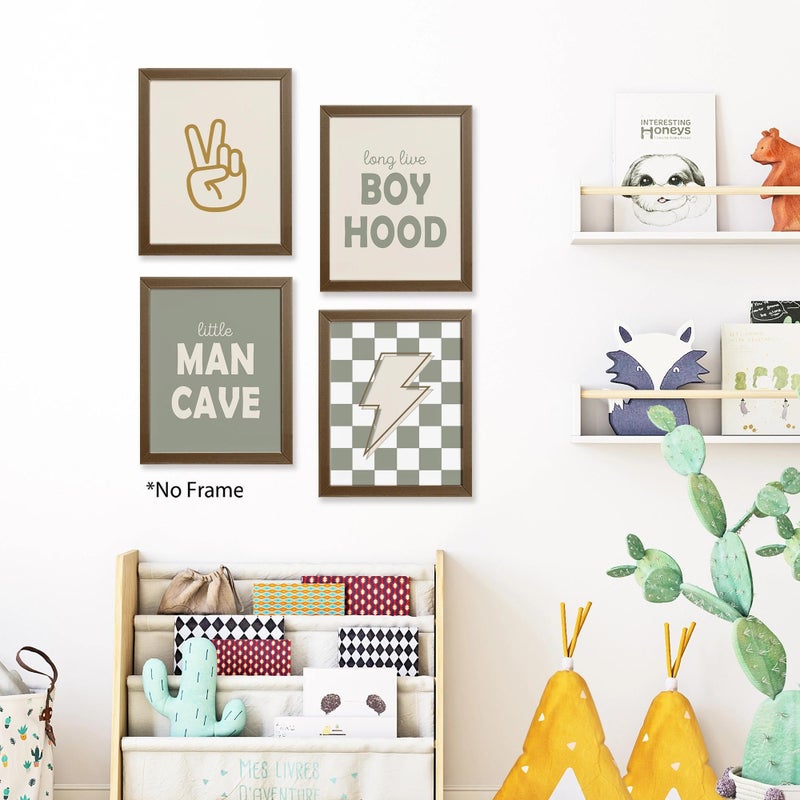 AEHIE Little Man Cave Retro Preppy Checkered Lightning Peace Sign Long Live Boyhood Poster Prints for Boy Teen Room Dorm Decor,Preppy Decorations Prints Wall Art Unframed 4pcs 8x10inches,Teen Boys Gifts - Image 4