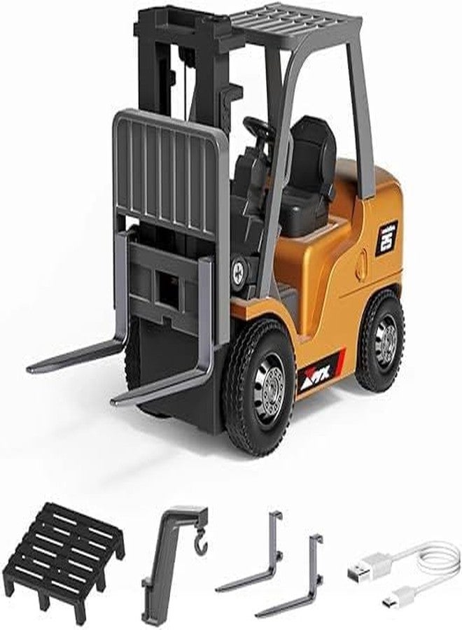 Babelly 1/64 2.4G Mini RC Car Alloy Forklift Support App Remote Controlled LED Light Sound Engineering Vehicle Desktop Toys Model Collection Gift for Boys - Yellow - Image 5