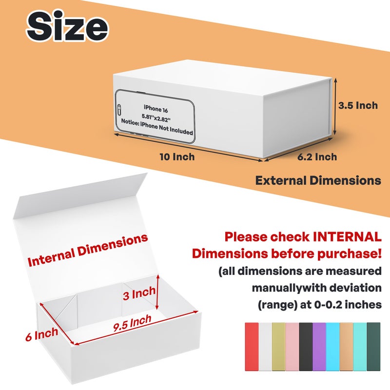 RYDDOY 5 Pack White Gift Box, 9.5x6x3'' Gift boxes for Presents with Lids Magnetic Closure Rectangle Collapsible for Bridesmaid Proposal Box, Wedding, Christmas, Halloween, Birthday Gift Packging - Image 2