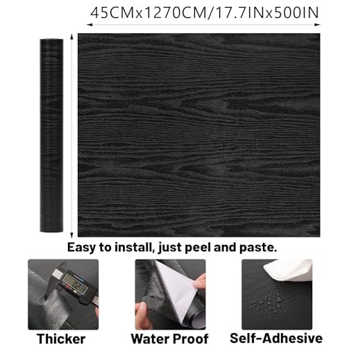 LOVADA Peel and Stick Wallpaper Black Wood Wall Paper 175 x 500 Inch Self Adhesive Wallpaper Peel and Stick Easy to Paste Wall Contact Paper for Stand Liner Table and Door Makeover Decor - Image 3