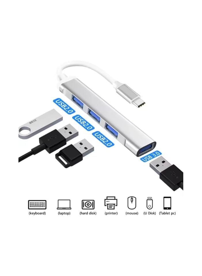 USB Hub Type-C to 4 Port USB 3.0 + USB 2.0 Adapter, Slim Portable Data Hub with Aluminum Body  - Image 2
