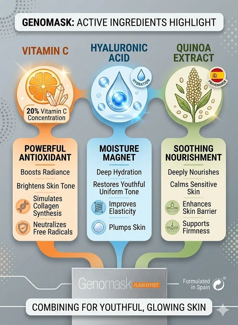 جينوف قناع الوجه «جينوف جينوماسك» الاحترافي بفيتامين C وحمض الهيالورونيك - علاج مجدد ومهدئ، قناع قابل للنزع، 400 غرام