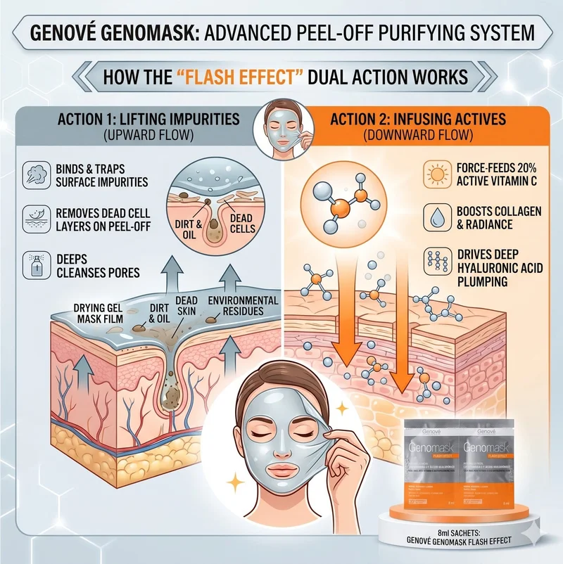 Genove  Genové Genomask Peel-Off Facial Mask with Vitamin C & Hyaluronic Acid | Purifying, Anti-Aging & Brightening Face Mask for Radiant Skin  | Best Price UAE
