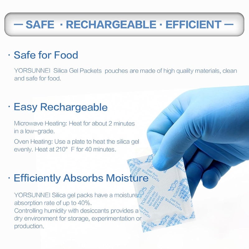 YORSUNNEI Food Grade Silica Gel Packets 2 Grams Desiccant Packs for Moisture Control Desiccant Bags Humidity Packs for Food Storage and Moisture Absorbers 200 Packs - Image 3