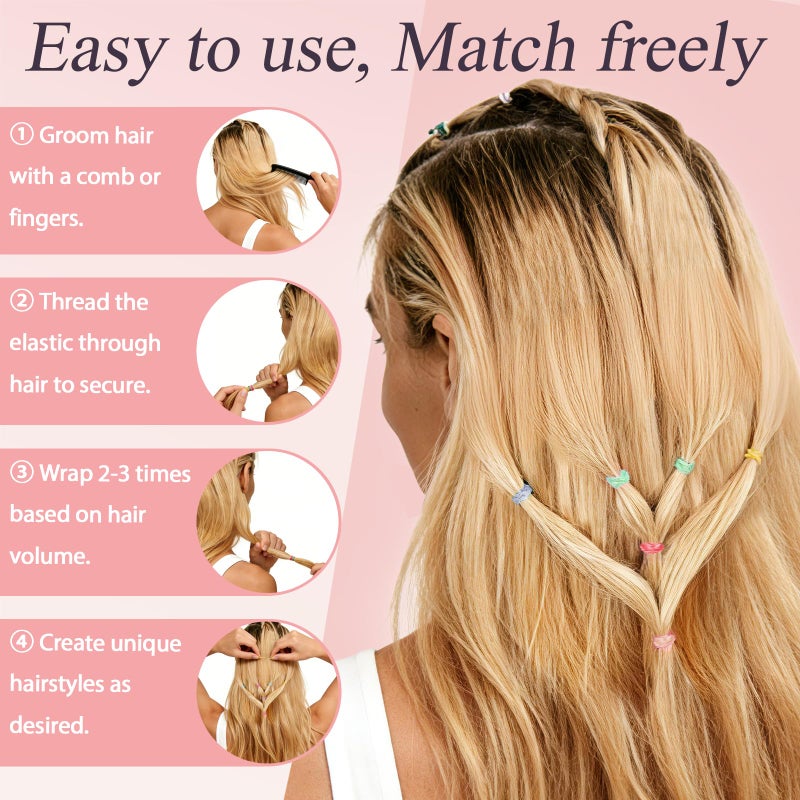 JIRIS 1000pcs Mini Hair Rubber Bands, Soft & Durable Plastic Elastic Hair Ties for Little Girls, Stretch Ponytail Ties for Kids Hairstyles and Braids - Image 5