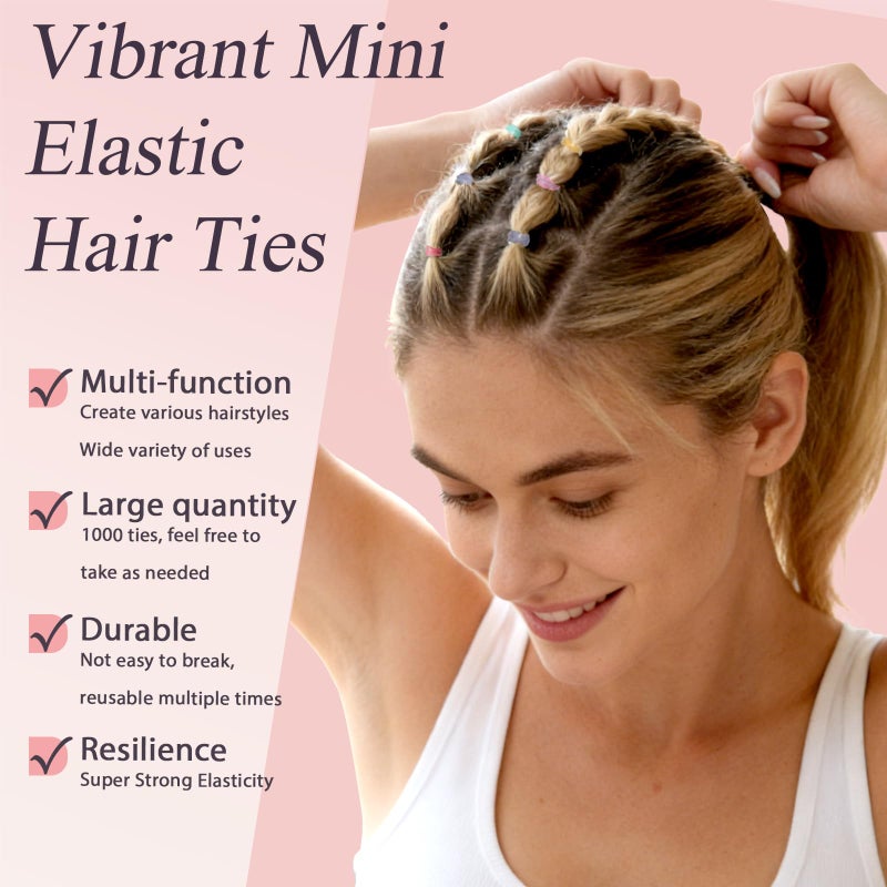 JIRIS 1000pcs Mini Hair Rubber Bands, Soft & Durable Plastic Elastic Hair Ties for Little Girls, Stretch Ponytail Ties for Kids Hairstyles and Braids - Image 2