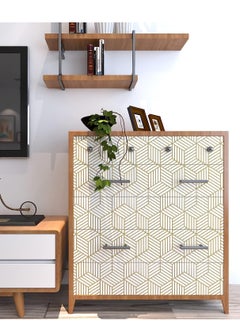 GUDOO Gold and White Geometric Wallpaper Peel and Stick Wallpaper Boho Hexagon Removable Self Adhesive Wallpaper Gold Stripes Contact Paper Geometric Vinyl Film Decorative Shelf Drawer Waterproof 45cm x 10m  - Image 5