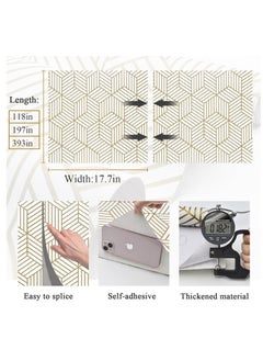 GUDOO Gold and White Geometric Wallpaper Peel and Stick Wallpaper Boho Hexagon Removable Self Adhesive Wallpaper Gold Stripes Contact Paper Geometric Vinyl Film Decorative Shelf Drawer Waterproof 45cm x 10m  - Image 3