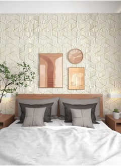 GUDOO Gold and White Geometric Wallpaper Peel and Stick Wallpaper Boho Hexagon Removable Self Adhesive Wallpaper Gold Stripes Contact Paper Geometric Vinyl Film Decorative Shelf Drawer Waterproof 45cm x 10m  - Image 2