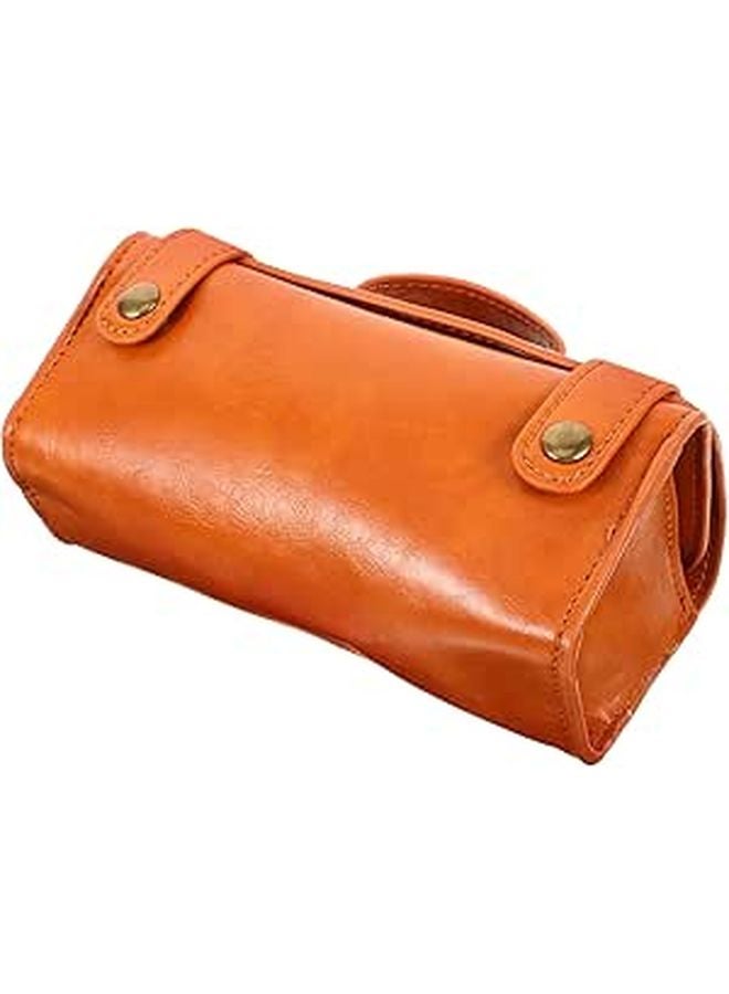 Large Capacity Brown PU Leather Travel Shaver Case Multiple Compartments Portable Storage Bag - Image 1