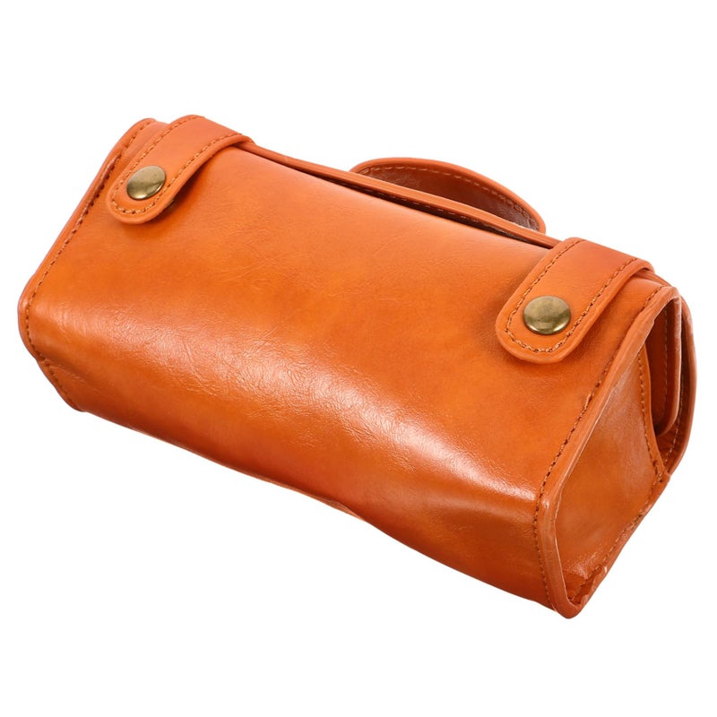 Large Capacity Brown PU Leather Travel Shaver Case Multiple Compartments Portable Storage Bag - Image 2