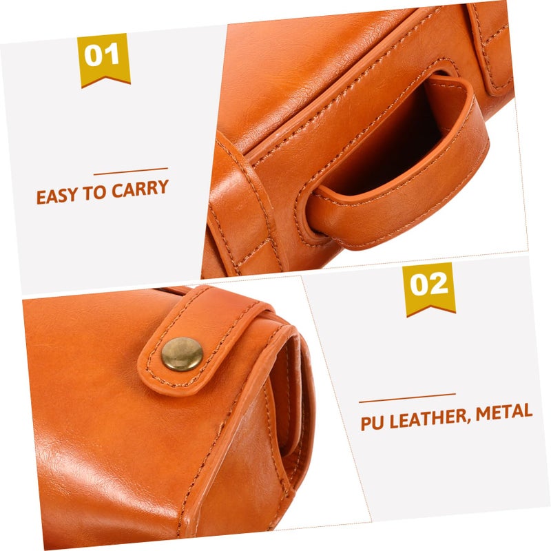 Large Capacity Brown PU Leather Travel Shaver Case Multiple Compartments Portable Storage Bag - Image 5