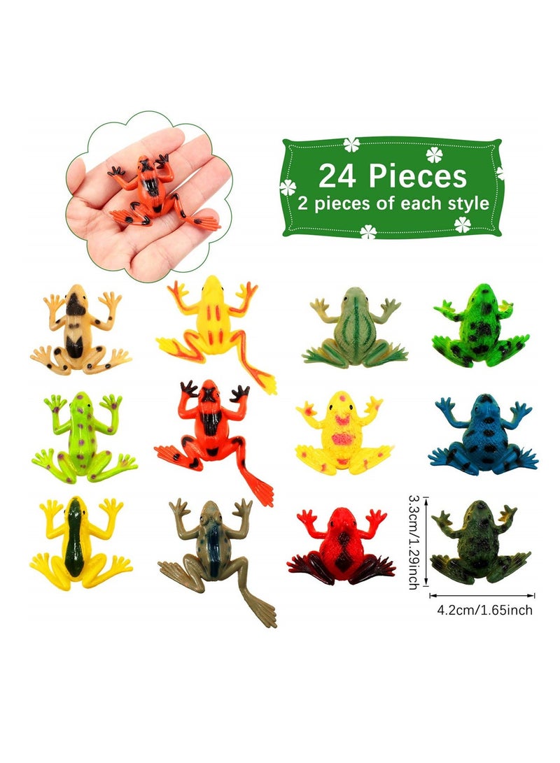 Plastic Frogs Set Includes 24 Pieces Tiny Plastic Frog and 12 Pieces Artificial Floating Lotus Leaves for Pond Pool Decoration Party Supplies  - Image 2