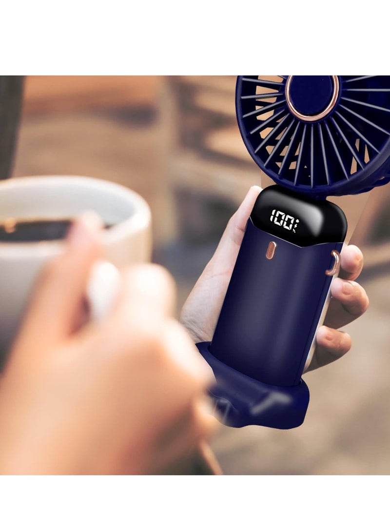 GUDOO Hand Held Fan,Portable Handheld USB Rechargeable Fans with 5 Speeds,9000mah，Battery Operated Mini Fan Foldable Desk Desktop Fans with LED Display for Home Office Bedroom Outdoor Travel (DarkBlue) - Image 5