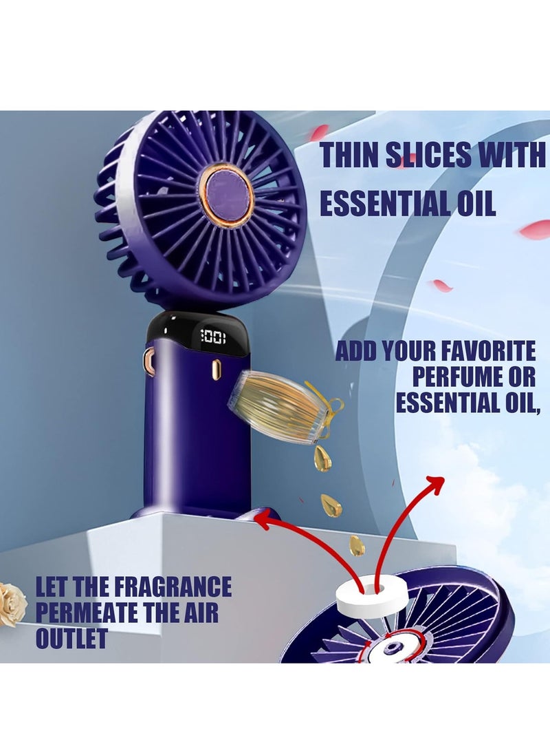 GUDOO Hand Held Fan,Portable Handheld USB Rechargeable Fans with 5 Speeds,9000mah，Battery Operated Mini Fan Foldable Desk Desktop Fans with LED Display for Home Office Bedroom Outdoor Travel (DarkBlue) - Image 3