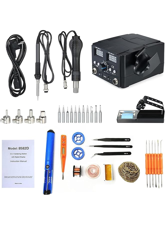 erorex Soldering Iron Kit Soldering Kit Soldering Station 2 In 1 Digital Smd Rework Soldering Station Hot Air Soldering Iron Stand Desolder Welding Tools Set 220V - Image 1