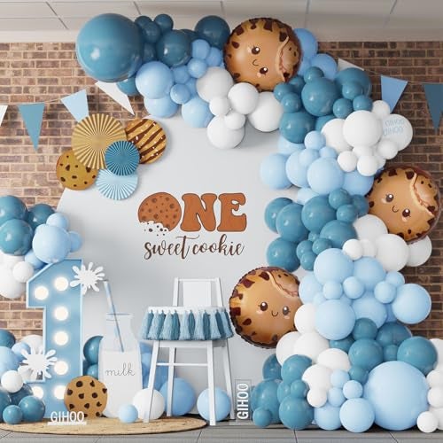 GIHOO One Sweet Cookie Birthday Decorations 135PCS Cookie Balloon Arch Garland Kit with Chocolate Chip Cookie Foil Balloons for ONE Sweet Milk and Cookies sweet one Birthday Party Supplies - Image 1