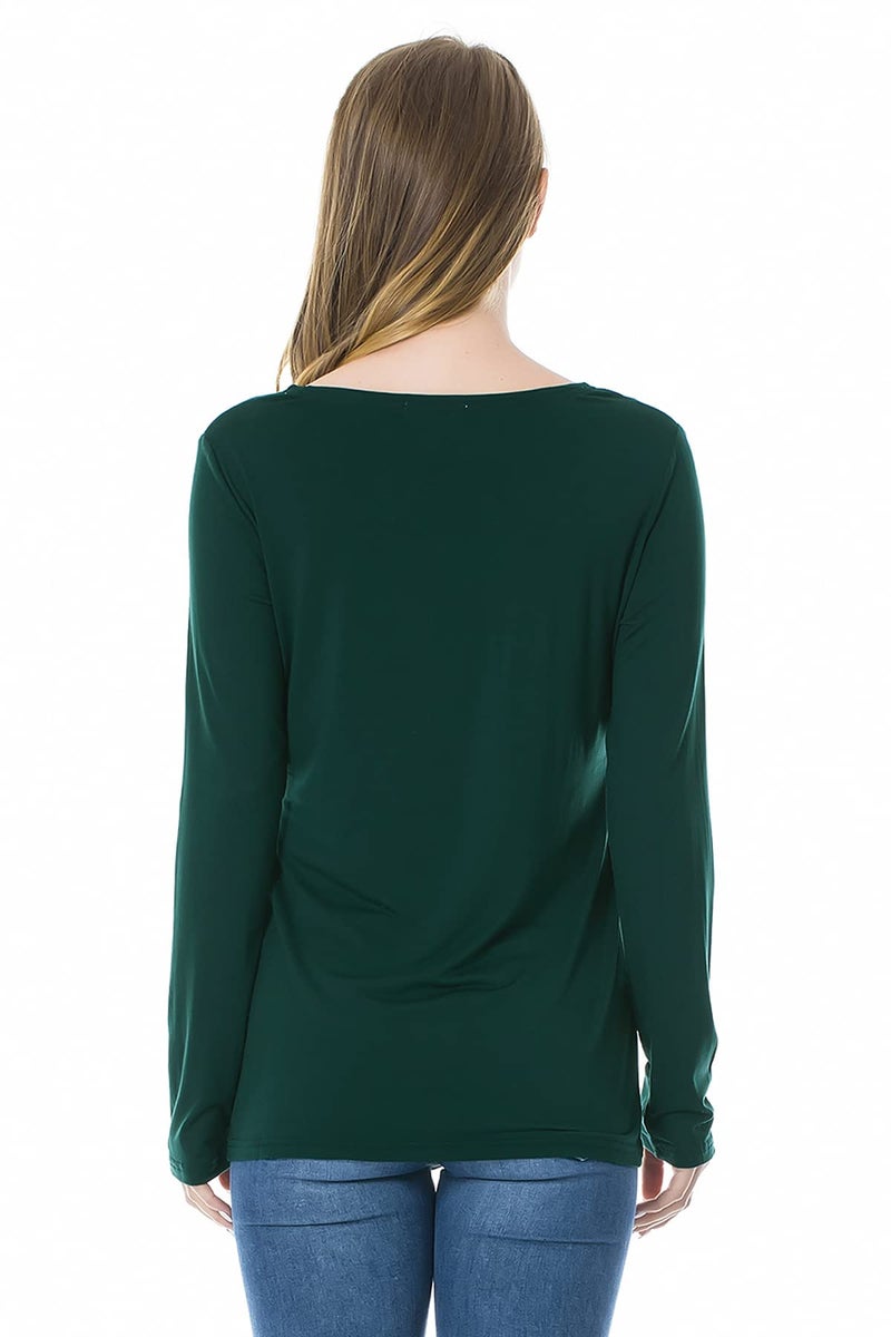 Smallshow Women's Nursing Tops Long Sleeve Shirts for Breastfeeding 3-Pack Medium Brown-Deep Green-White Stripe - Image 5
