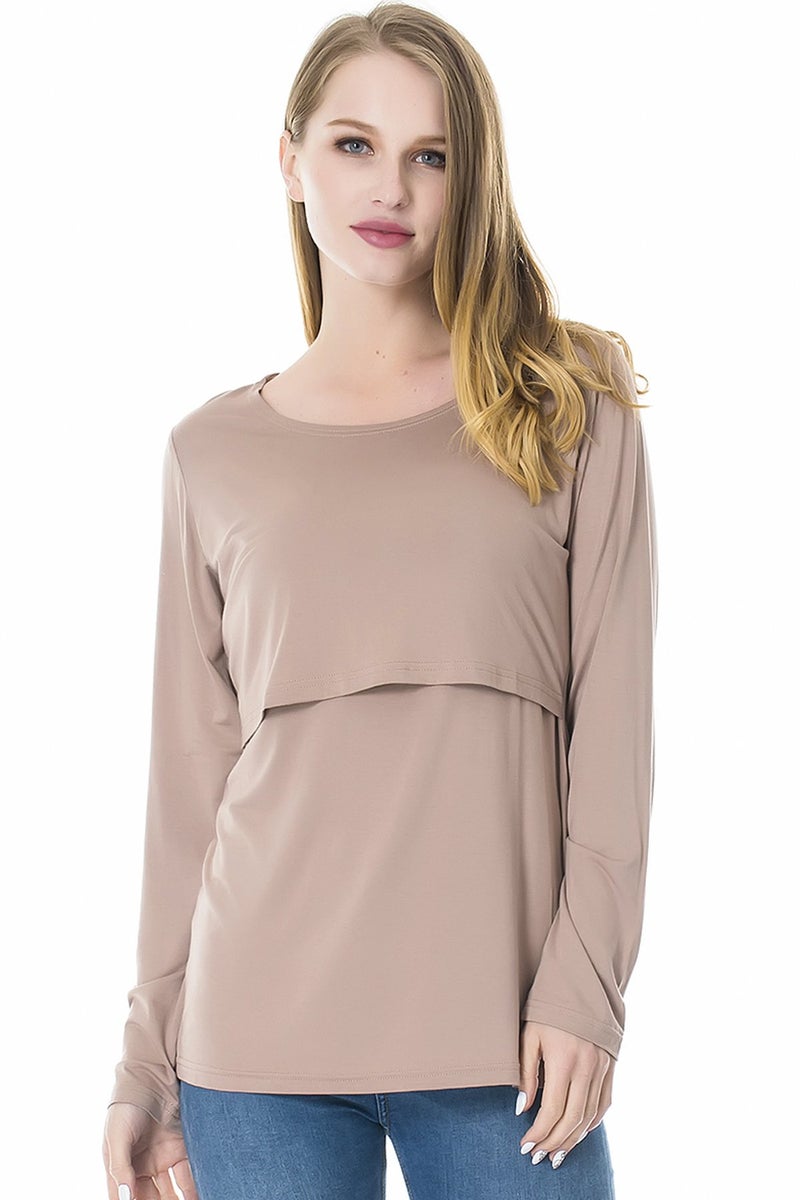 Smallshow Women's Nursing Tops Long Sleeve Shirts for Breastfeeding 3-Pack Medium Brown-Deep Green-White Stripe - Image 2