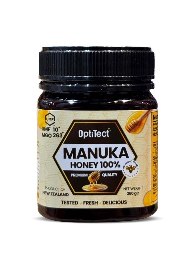 عسل مانوكا - ٢٥٠ غرام | منتج نيوزيلندي فاخر UMF™ ١٠+ MGO ٢٦٣+، نقي وأصلي، عبوة خالية من مادة BPA