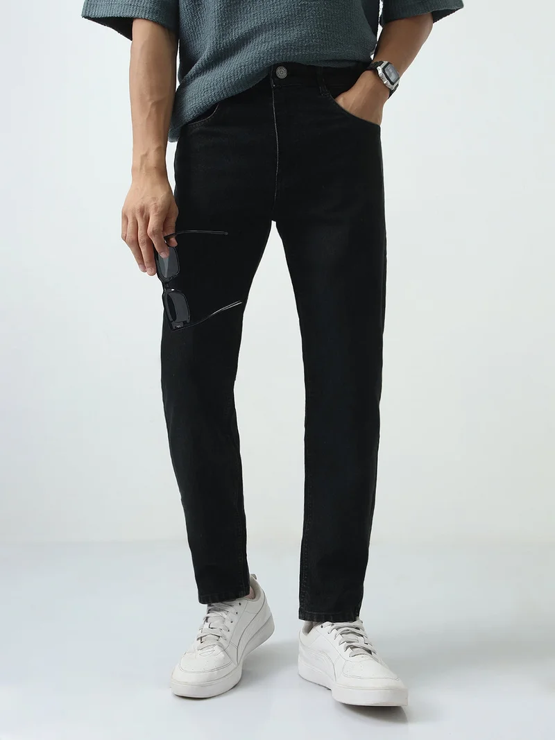 Urbano Fashion Men's Black Slim Fit Washed Denim Jeans Stretchable