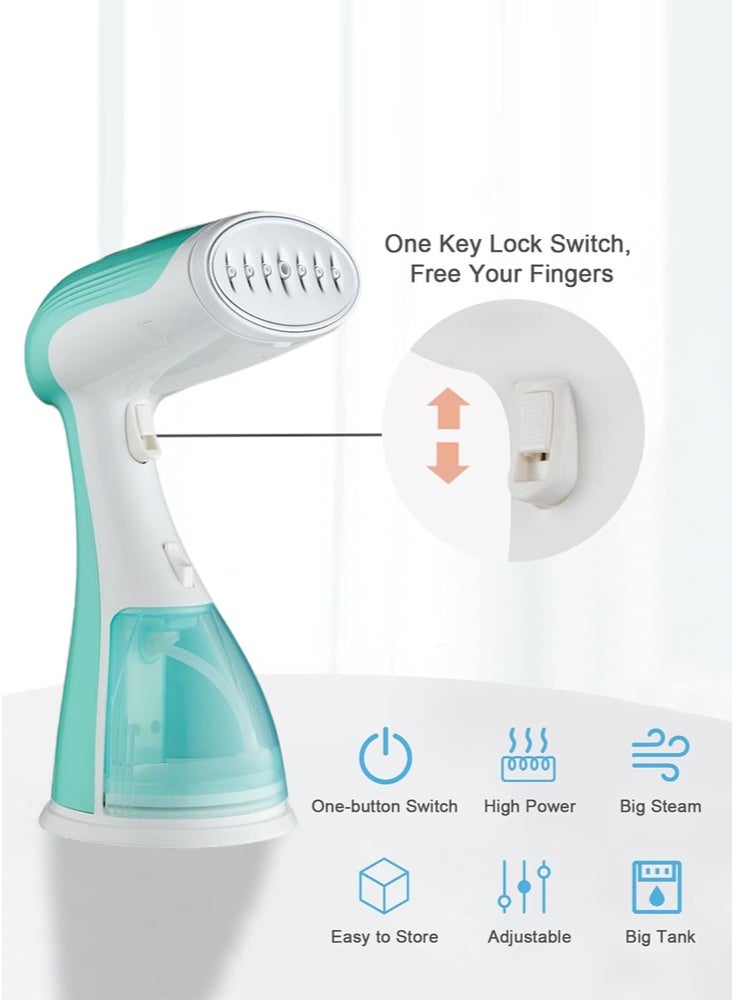 ييباو مكواة ملابس يدوية بقوة 1500 واط، مكواة بخار محمولة خزان مياه كبير سعة 300 مل، اختراق قوي، مزيل التجاعيد السريع مكواة بخار عالية الطاقة للملابس الكي السريع بالتسخين، أخضر - Image 3