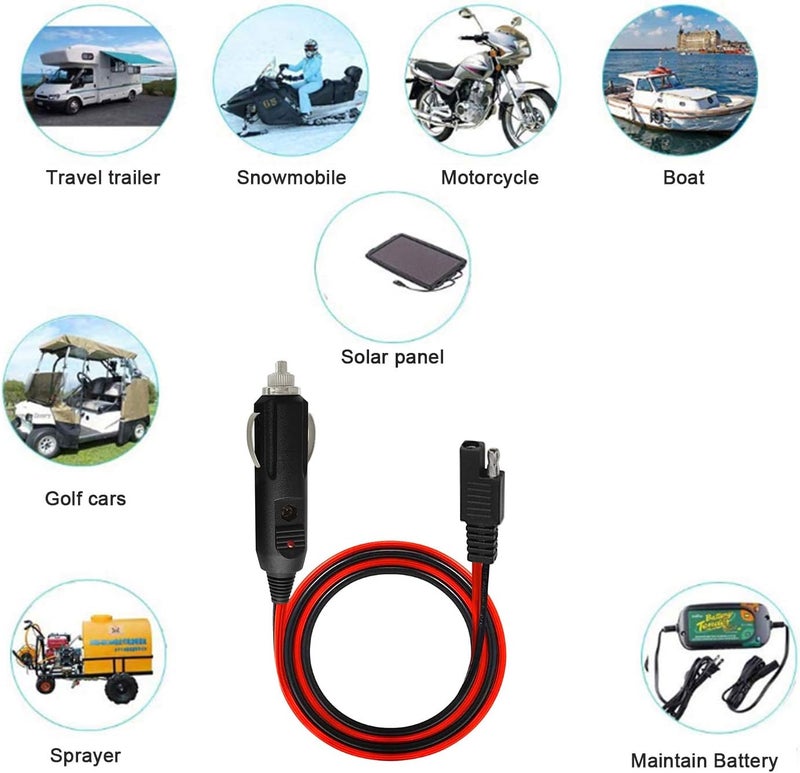 AYECEHI SAE to Car Cigarette Lighter Plug - 14AWG 12V Charging Cable with Fuse and LED Light (3FT) - Image 5