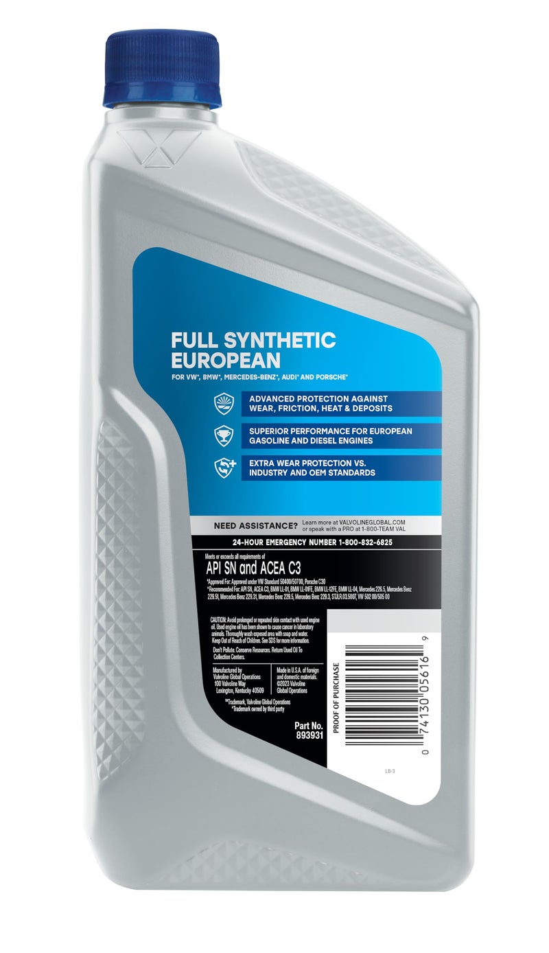 Valvoline زيت محرك فالفولين للسيارات الأوروبية بالكامل صناعي SAE 0W-30 1 QT - Image 2