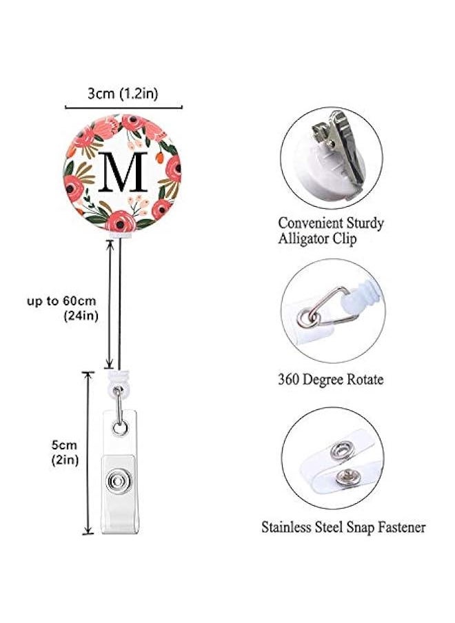 Generic Floral Wreath Letter M Badge Reel: Retractable ID Card Holder Nurse Decorative Clip  - Image 2