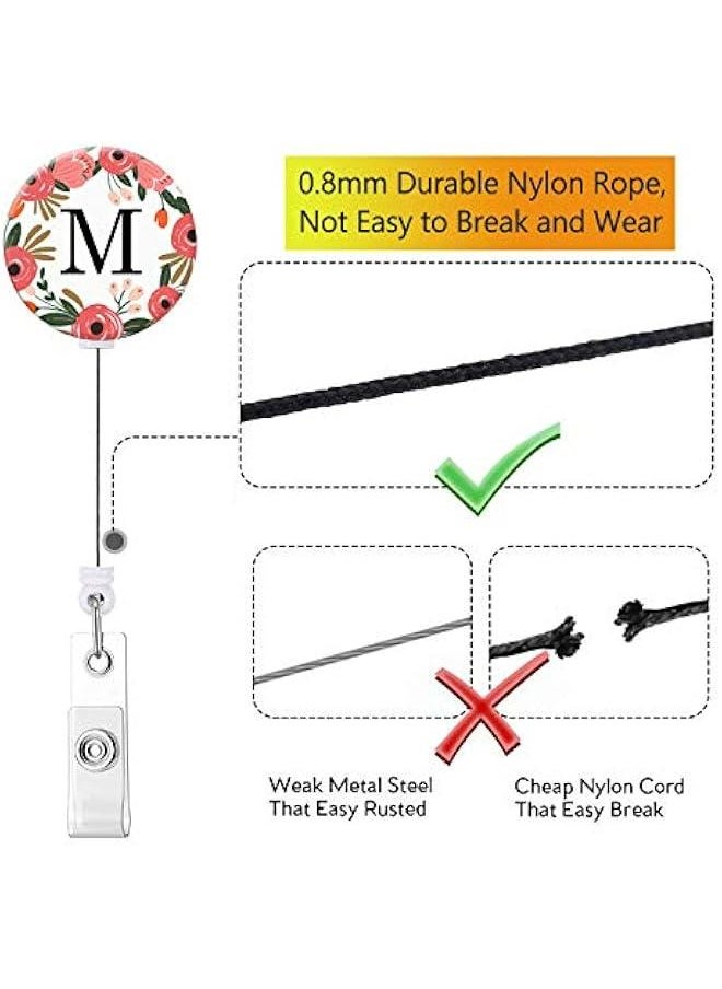 Generic Floral Wreath Letter M Badge Reel: Retractable ID Card Holder Nurse Decorative Clip  - Image 3