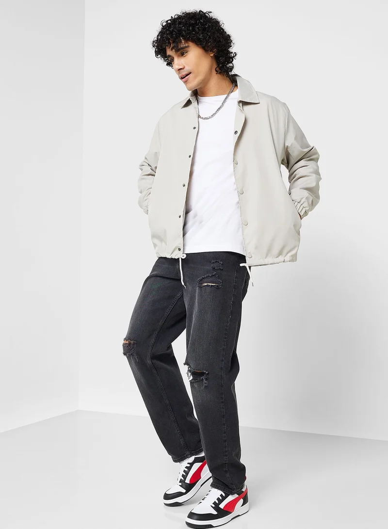 BRAVE SOUL Mens Light Weight Coach Jacket In Stone