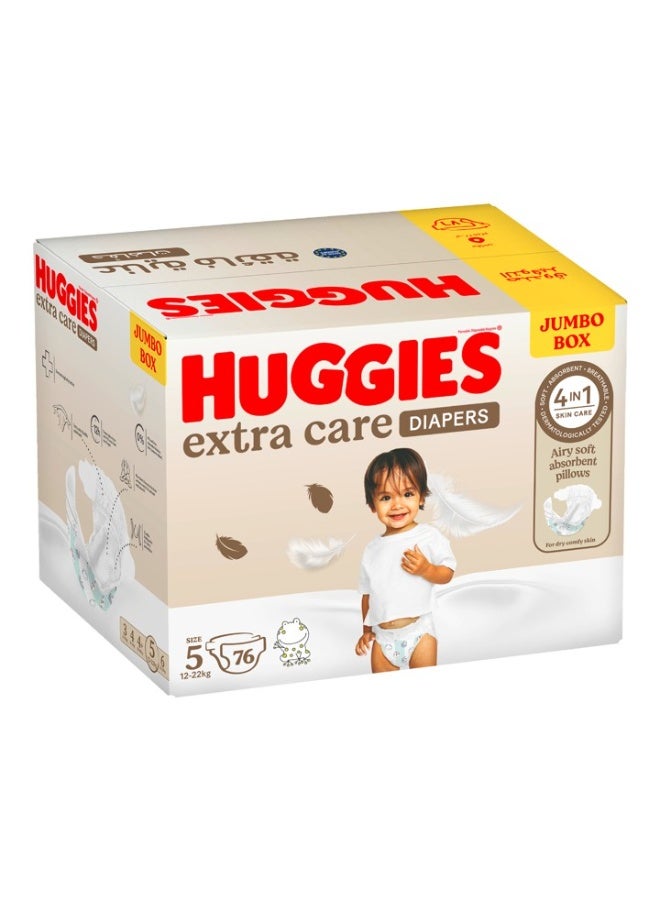 HUGGIES حفاضات أطفال عناية إضافية، الحجم 5، 12-22 كجم، عبوة كبيرة، 76 حفاضة