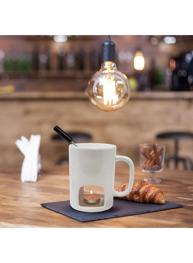 Kovot Personal Fondue Mugs Set of 2 | Ceramic Mugs for Chocolate or Cheese | Includes Forks and Tealights| Double Vented (White) - Image 2