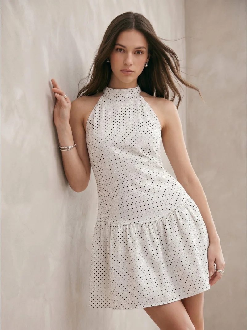 Outzidr white with black polka dots White Polka-Dot Ruffled Mini Dress for Women | Best Price UAE
