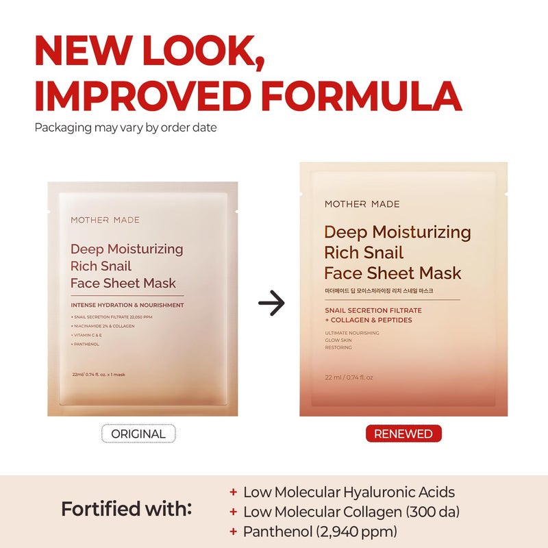 MOTHER MADE أقنعة الوجه المرطبة المضادة للشيخوخة من MOTHER MADE بمادة المخاط من الحلزون 20 قطعة، مع الكولاجين، النياسيناميد 2%، السكوالان، قناع للوجه للبشرة الجافة والحساسة، هدايا صغيرة، العناية الذاتية، العناية بالبشرة الكورية - Image 2