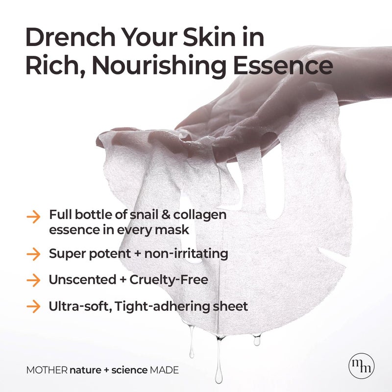 MOTHER MADE أقنعة الوجه المرطبة المضادة للشيخوخة من MOTHER MADE بمادة المخاط من الحلزون 20 قطعة، مع الكولاجين، النياسيناميد 2%، السكوالان، قناع للوجه للبشرة الجافة والحساسة، هدايا صغيرة، العناية الذاتية، العناية بالبشرة الكورية - Image 5