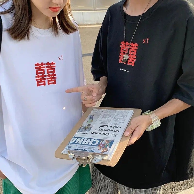 Couple outfit size 300kg Xi Zi printed short sleeve T-shirt women's summer fat mm240 kg casual loose Joker coat - Image 4