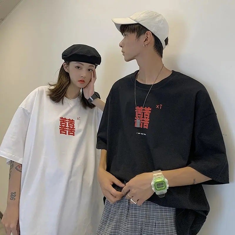 Couple outfit size 300kg Xi Zi printed short sleeve T-shirt women's summer fat mm240 kg casual loose Joker coat - Image 2