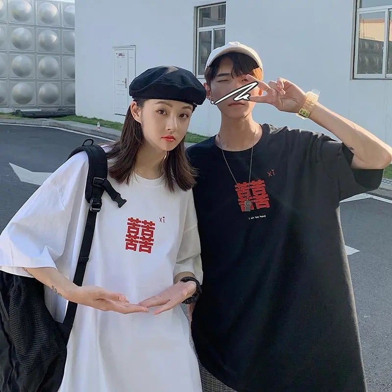 Couple outfit size 300kg Xi Zi printed short sleeve T-shirt women's summer fat mm240 kg casual loose Joker coat - Image 3