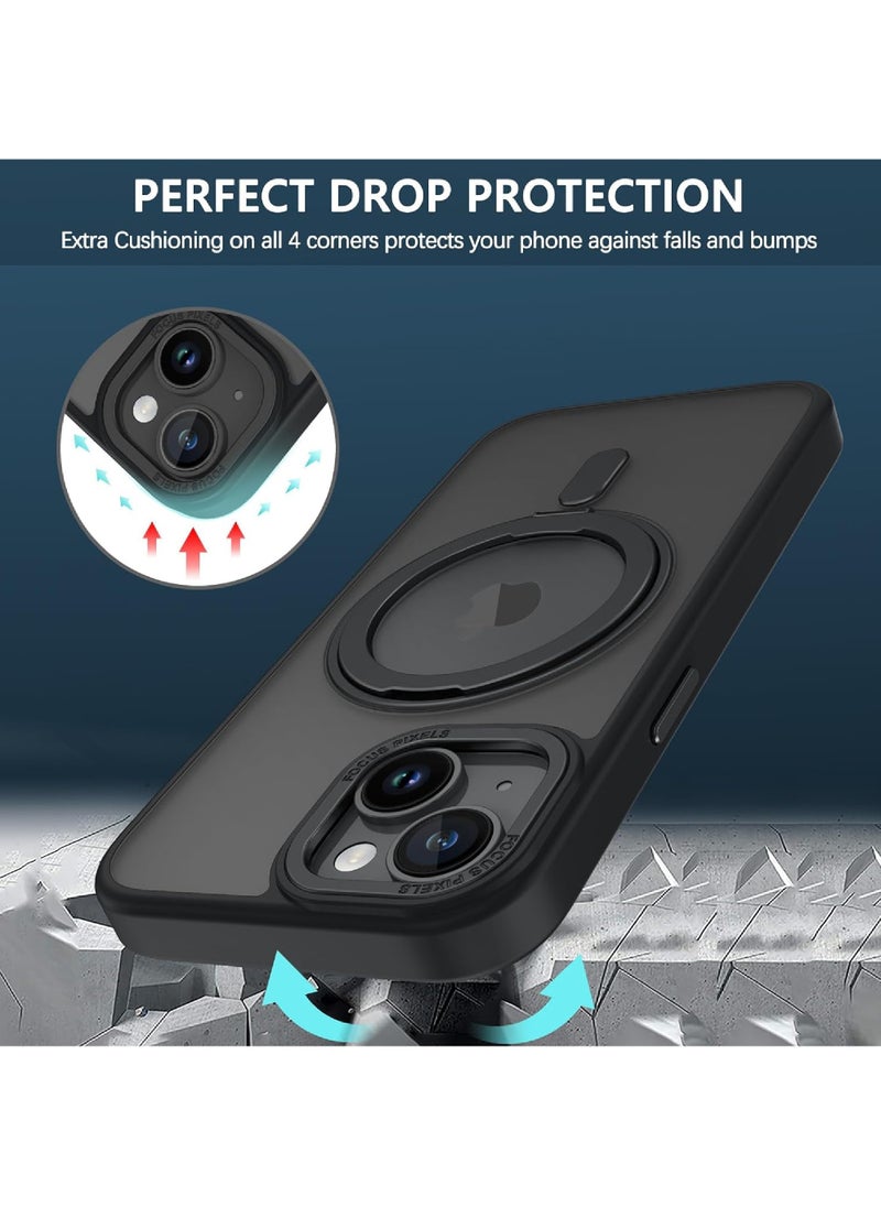 Rock Pow For iPhone 15 Plus Case [360° Ring Stand] [Compatible with Magsafe] Military Drop Protection Slim Magnetic iPhone 15 Plus Phone Case for Men Women- Easy-Relax Series  - Image 3