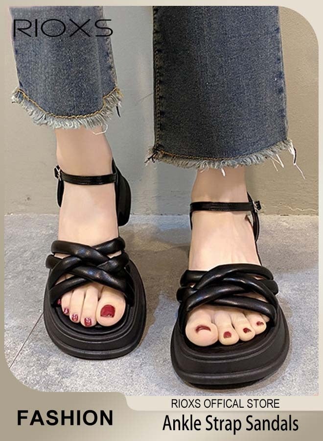RIOXS Women's Summer Fashion Chunky Sandals, Non-Slip Soft Sole Sandals, Open Toe Ankle Strap Shoes with Simple Casual Design, Suitable for Any Foot Type, Perfect for Your Cool Summer Outfit  - Image 1