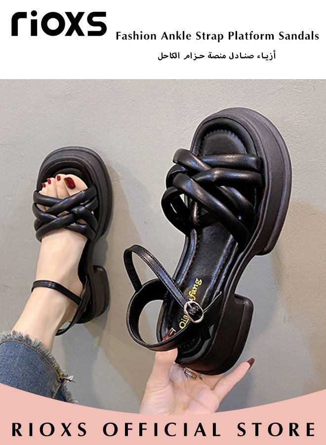 RIOXS Women's Summer Fashion Chunky Sandals, Non-Slip Soft Sole Sandals, Open Toe Ankle Strap Shoes with Simple Casual Design, Suitable for Any Foot Type, Perfect for Your Cool Summer Outfit  - Image 5