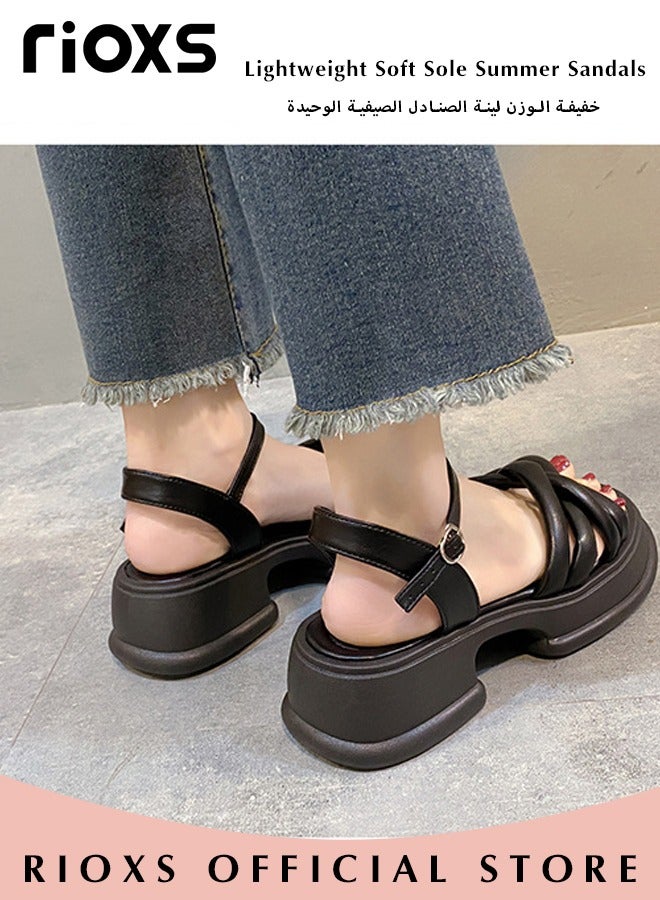 RIOXS Women's Summer Fashion Chunky Sandals, Non-Slip Soft Sole Sandals, Open Toe Ankle Strap Shoes with Simple Casual Design, Suitable for Any Foot Type, Perfect for Your Cool Summer Outfit  - Image 4