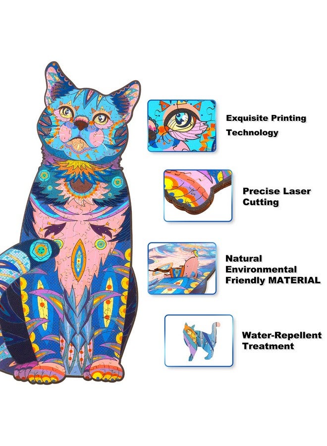 ألغاز خشبية للبالغين، ألغاز خشبية على شكل قطة زرقاء مع قطع على شكل حيوانات، لغز فريد على شكل قطة خشبية لجميع الأعمار، مثالي للتحدي والهدايا (6.1×11 بوصة) 100 قطعة س - Image 5