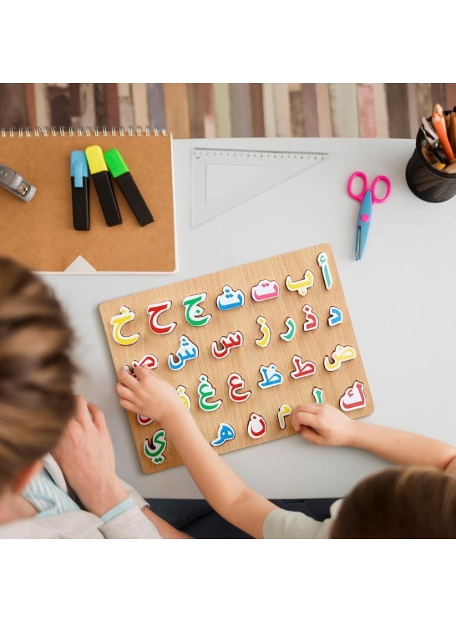 ZedPlay Wooden Arabic Alphabet Puzzle for Toddlers & Preschoolers Educational Language Learning Toy Montessori Alif Ba Ta Board with Hand Grips Develops Fine Motor Skills & Cognitive Recognition - Image 3