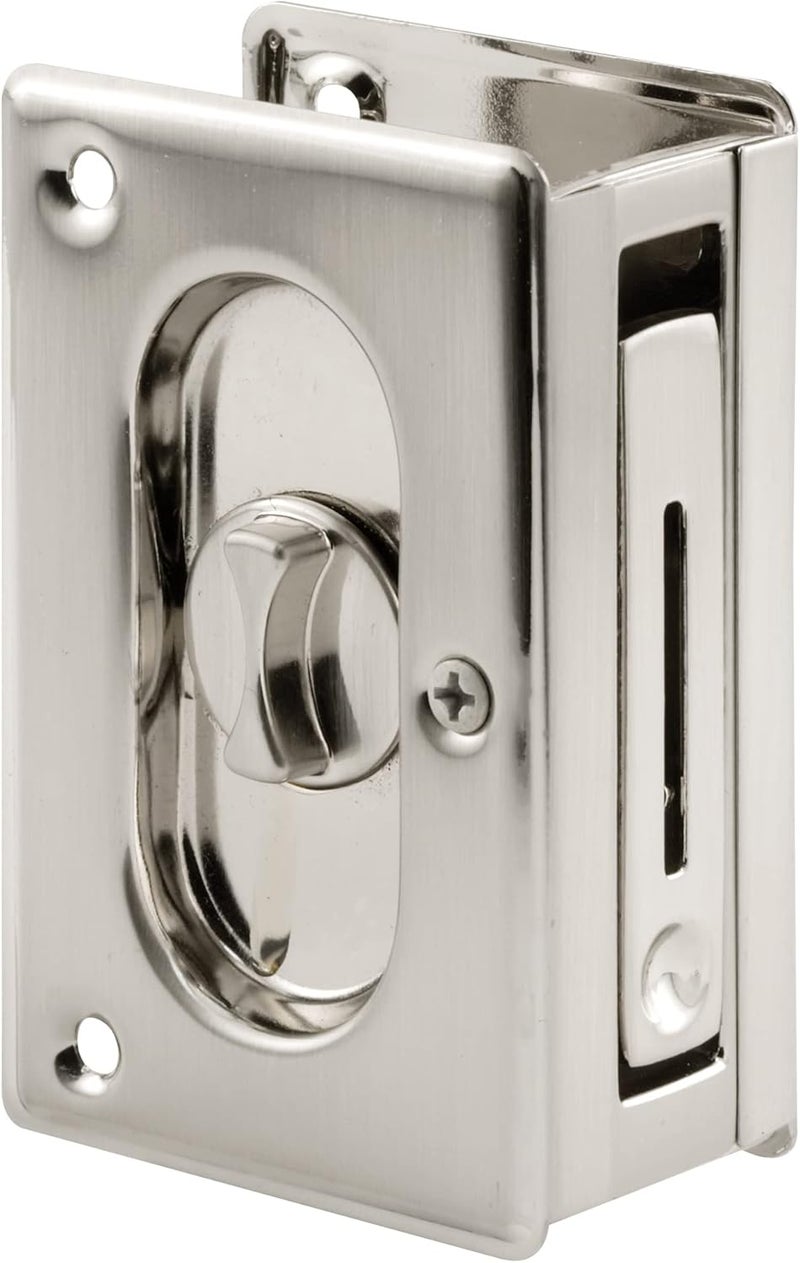 PRIMELINE N 7367 Pocket Door Privacy Lock with Pull - Replace Old or Damaged Pocket Door Locks Quickly and Easily – Satin Nickel, 3-3/4” (Single Pack) - Image 1
