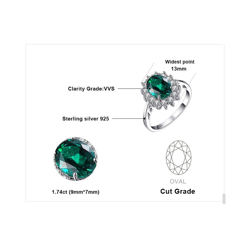 JewelryPalace Princess Diana Kate Middleton Class Gemstone Birthstone Green Emerald Halo Statement Engagement Rings for Women, Anniversary 14K Gold Plated 925 Sterling Silver Promise Rings for Her 7 - Image 2